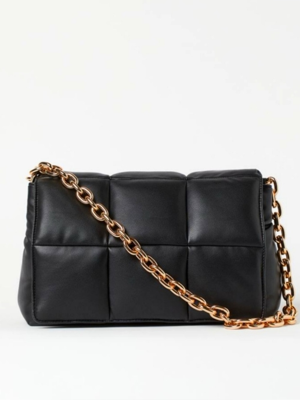 H&M Black Quilted Shoulder Bag with Gold Chain